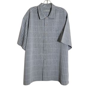 Batik Bay button down short sleeve men's gray white plaid shirt size XXL